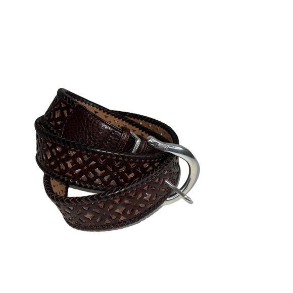 Brighton Carved Floral Pattern Leather Belt  Size Large Dark Brown main image 7